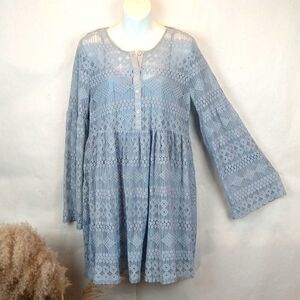 Romeo and Juliet heather blue baby doll lace mini dress sz M Boho Chic
